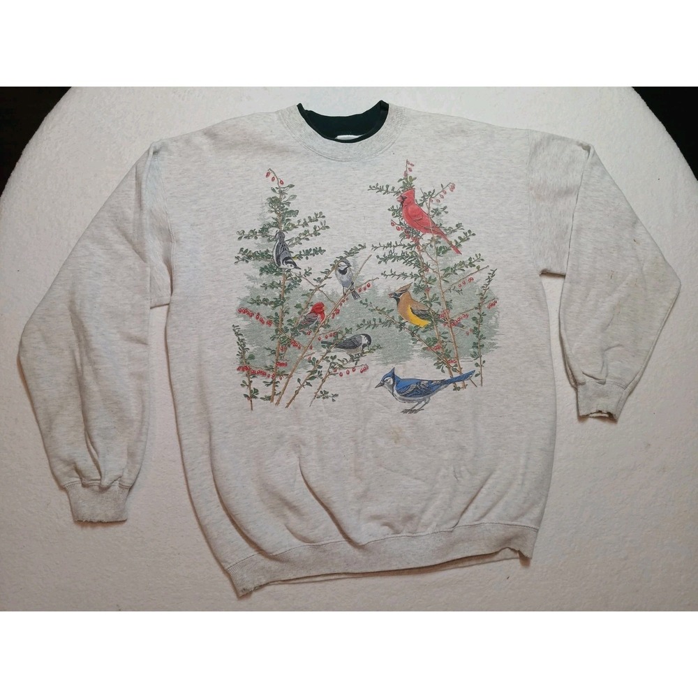 Art Unlimited Sweatshirt L Crewneck Vintage 90s Graphic Birds Nature Audubon
